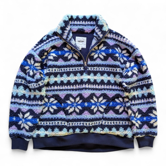 Aerie | Hometown Holiday Quarter Zip Sherpa Pullover Sweatshirt | Sz L - Picture 2 of 8